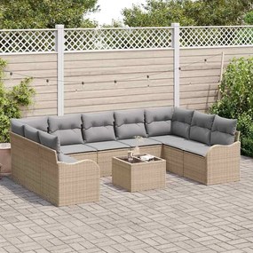 Kerti Kanapé Szett 10 pcs Beige, világosszürke Poli rattan