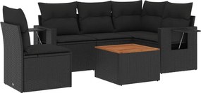 vidaXL 6 részes fekete polyrattan kerti ülőgarnitúra párnákkal