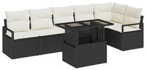 vidaXL Kerti Kanapé Szett tárolóval 7 pcs Fekete Poli rattan