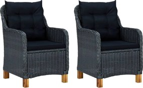 vidaXL 2 db sötétszürke polyrattan kerti szék párnával