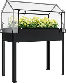 Outsunny Emelt Kertészet Ültetőágy Fedéllel, Magas Fűszer Ültető Drainázslyukakkal, Fém Ültetődoboz, Időjárásálló Zöldségágy, Kert, Terasz, 100 x 48 x
