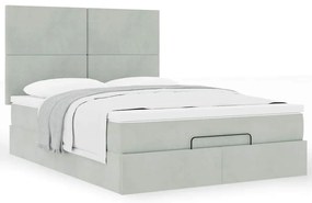 Ottomán ágykeret matracokkal világosszürke 140x190cm bársony