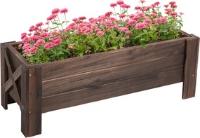Outsunny Városi Kert Évelő Virágtartó Szilárd Fa Téglalap Formájú, Emelt Lábakkal és 2 Leeresztő Nyílással 100x36,5x36 cm Barna | Aosom