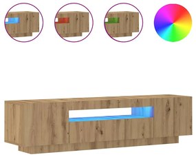 kézműves tölgy szerelt fa TV-szekrény LED-ekkel 160x35x40 cm