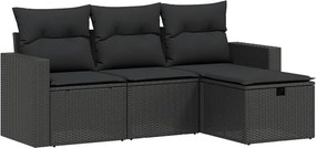vidaXL 4 részes fekete polyrattan kerti ülőgarnitúra párnákkal