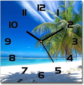 Üveg falióra szögletes Trópusi tengerpart 30x30 cm