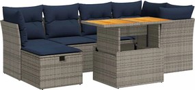 vidaXL 7 részes fekete polyrattan akácfa kerti ülőgarnitúra párnával