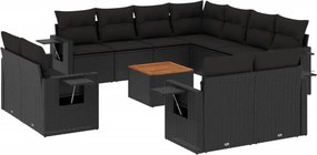 vidaXL 12 részes fekete polyrattan kerti ülőgarnitúra párnákkal
