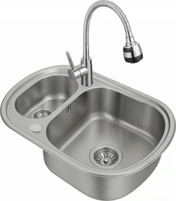 Acél mosogató másfélmedencés 60x49 szatén álló csaptelep flex króm