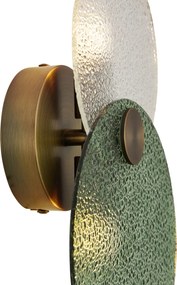Art Deco fali lámpa sötét bronz zöld és átlátszó üveggel kétlámpás - Text