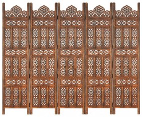 5-paneles barna mangófa kézzel faragott térelválasztó 200x165cm