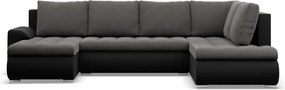 Tokio U sarokkanapé, 3 ágyneműtartóval, bársony + műbőr, jobboldali, szürke - fekete
