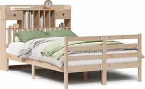 vidaXL tömör fenyőfa könyvespolcos ágy matrac nélkül 135 x 190 cm