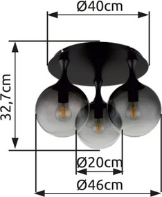 Globo 15885-3D Mennyezeti lámpa fém fekete matt, füstszínű üveggömbök, ø: 460mm, M: 327mm, 3x E27 LED 10W 230V izzók nélkül