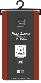 Téglavörös gumis pamut-perkál lepedő 140x190 cm Percaline – douceur d'intérieur