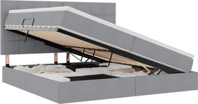 vidaXL Ágy tárolóval és LED lámpával leddel Világosszürke 200 x 200 cm