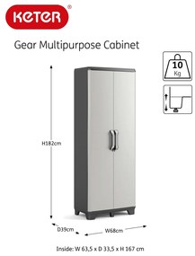 Keter Gear fekete és szürke többcélú tárolószekrény 182 cm