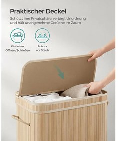 SONGMICS Ruháskosár fedéllel, 100 L-es bambusz szennyestartó