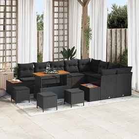 Kerti Kanapé Szett párnával tárolóval 13 pcs Fekete Poli rattan
