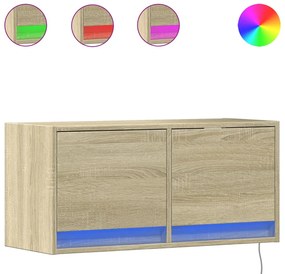 sonoma tölgy színű fali TV-szekrény LED-ekkel 80x31x35 cm