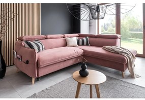 Világos rózsaszín bársony kinyitható sarokkanapé (jobb oldali) Sweet Harmony – Miuform