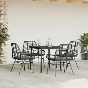 5 részes fekete polyrattan üveg kerti étkezőgarnitúra párnákkal