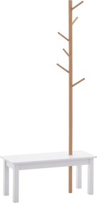 HOMCOM Faalakú Kéttartós Kabátakasztó Pad Armchairs 6 Akasztóval Táskák és Ruhák Akasztására, Bambusz és MDF 80x30x180cm | Aosom