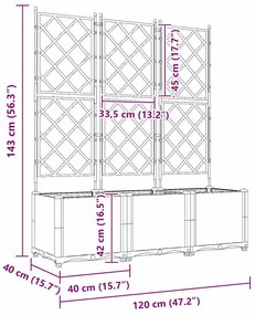 Kertész cserép rácsos változattal 3 pcs Fehér 120 x 40 x 143 cm