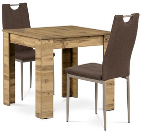 Étkezőgarnitúra MDF, 2 barna székkel, 80 x 80 x 75cm, Sonoma tölgyfa