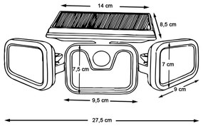 3 paneles elforgatható napelemes lámpa