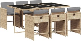 vidaXL 7 részes vegyes bézs polyrattan kerti étkezőgarnitúra párnákkal