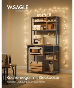 VASAGLE konyhai polc konnektorokkal, állópolc, 40 × 80 × 180,4 cm, vintage barna–fekete színben