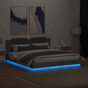 betonszürke ágykeret fejtámlával és LED-világítással 160x200 cm