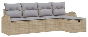 vidaXL Kerti Kanapé Szett párnával tárolóval 5 pcs Bézs Poli rattan