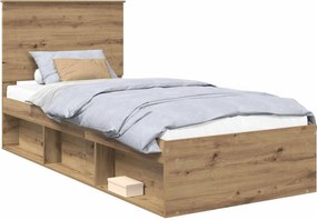 vidaXL Ágykeret fejtámlával Művészi tölgy 90 x 190 cm Tömör fenyőfa