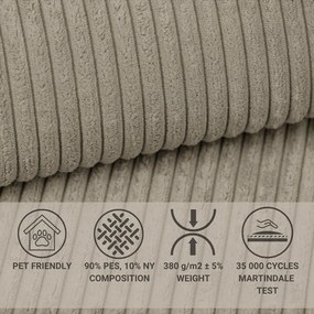 Bézs kordbársony kinyitható-tárolóhelyes sarokkanapé (bal oldali-L alakú) Tonga – Maison de Rêve