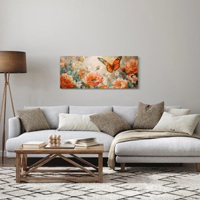Kép - Pillangó és virágok, olajfestmény (120x50 cm)