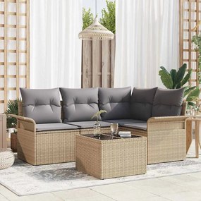 vidaXL Kerti Kanapé Szett párnával 5 pcs Bézs polirattan