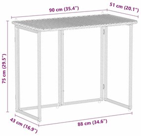 szürke polyrattan összecsukható kerti asztal 90x51x75 cm