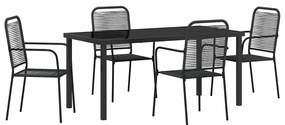 vidaXL Kert étkező szett 5 pcs Fekete Porszórt acél