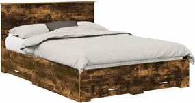 vidaXL Ágykeret fejtámlával fiókkal Füstölt tölgy 150 x 200 cm Faanyag