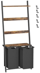 Szennyeskosár, 2 részes szennyestartó létrapolccal, 2 x 46 literes, rusztikus barna-outlet