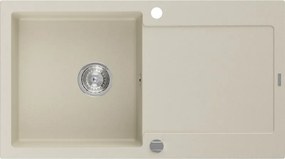Mexen Leo gránit mosogató 1-medencés csöpögtetővel 900 x 500 mm, bézs, króm szifon - 6501901010-69