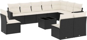 vidaXL 11 részes fekete polyrattan kerti ülőgarnitúra párnákkal