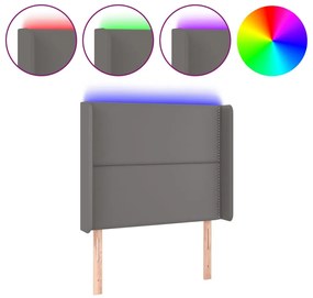 szürke műbőr LED-es fejtámla 83x16x118/128 cm
