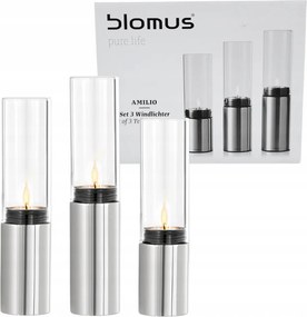 3db Blomus Gyertyatartó Tealight Üveg Lampion Lámpa Nagy 19 21 és 23 cm