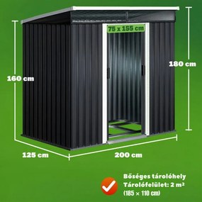 L méretű kerti szerszámtároló ablakkal, 200x125x180 cm, antracit Gardebruk