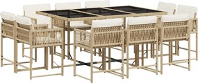 vidaXL 11 részes bézs polyrattan kerti étkezőgarnitúra párnákkal