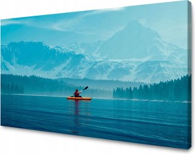 Vászonkép Férfi a kajakban Hegyek Víz Természet 120x70 cm