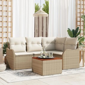 5 részes kerti sofa szett párnákkal bézs poli rattan akáccal, 2 személyes kerti sofa párnákkal bézs poli rattan